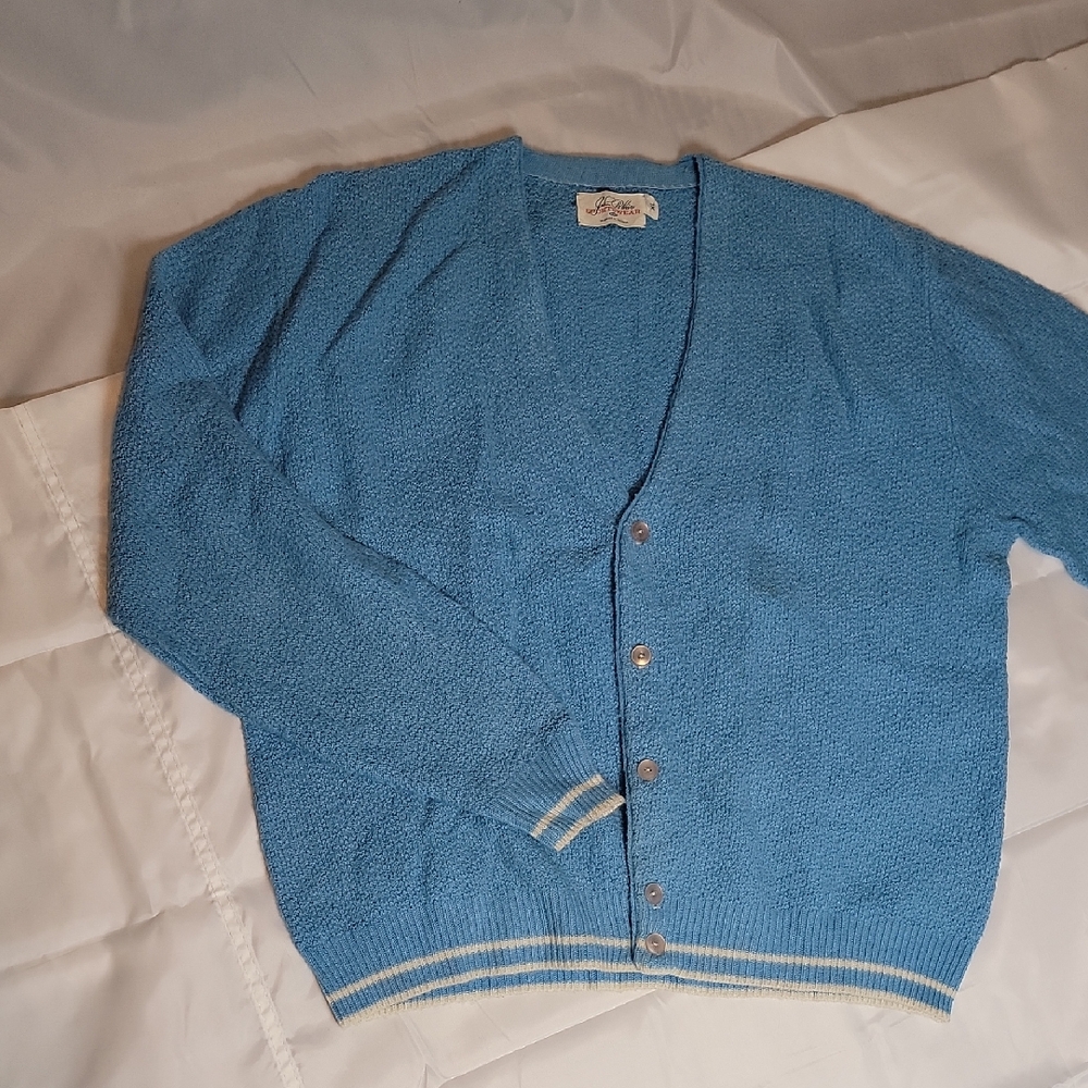 Vintage '60s By John BLair Light Blue Men's Cardigan, Button Closure,  Xl